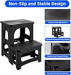 Collapsible 2-Step Stool, 8x17inch Non-Slip Hot Tub Steps Outdoor, Foldable Step Ladder, Hold up to 300 lbs, Plastic 2 Step Pool Ladder for Kitchen Office Home RV (Black)