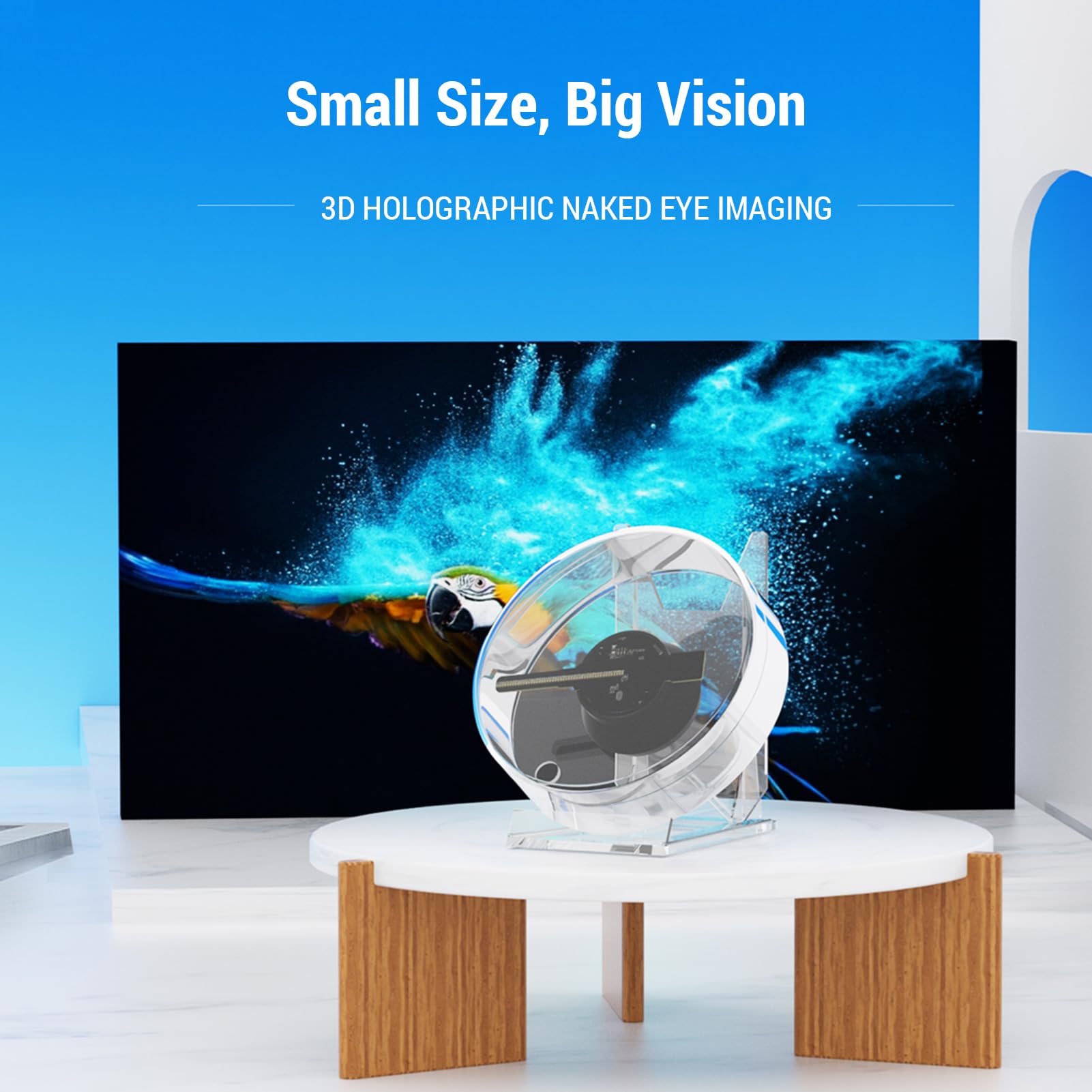 Elprico 3D -Hologramm -Lüfter mit Desktop -Basis und Bluetooth -Lautsprecher, LED -Holographic -Projektor für Werbeanzeige und Wohnkultur