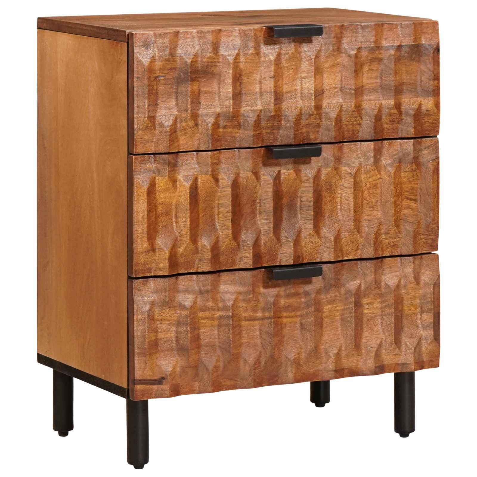 Table de Chevet en Bois de Manguier Massif avec 3 Tiroirs de Rangement Chic