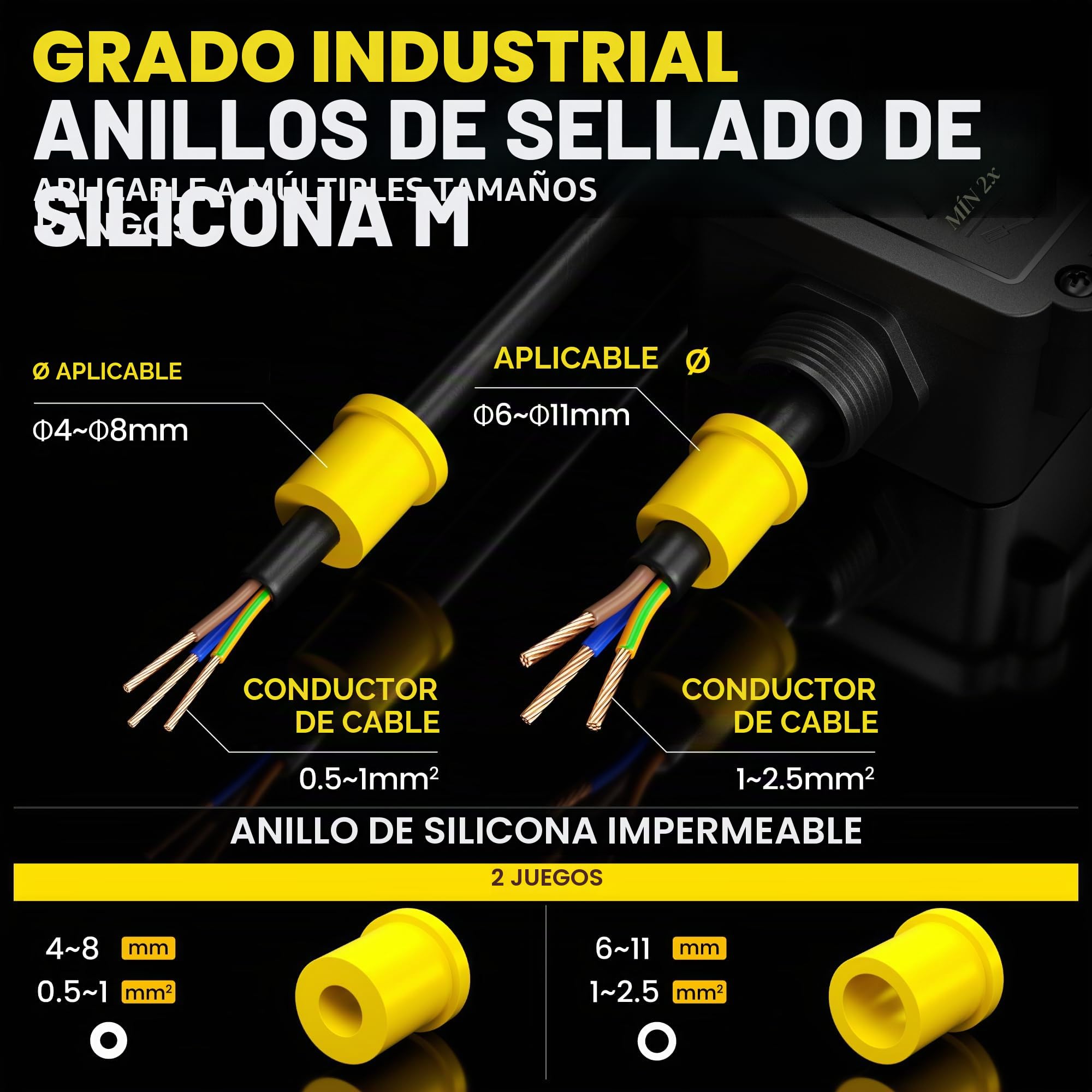 PEBA Cajas de Conexiones Impermeables IP68, Conector de cable estanco, Caja de conexiones de conector de cable Exterior de 2 vías, Apto para cables 4-11 mm caja empalmes exterior Negro