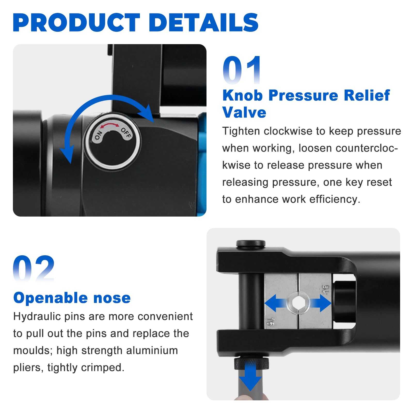 MXBAOHENG Pince à sertir hydraulique rechargeable 21 V avec 2 batteries 10-300 mm² - Cosses de câble hydrauliques électriques - Pour contacts en cuivre/aluminium
