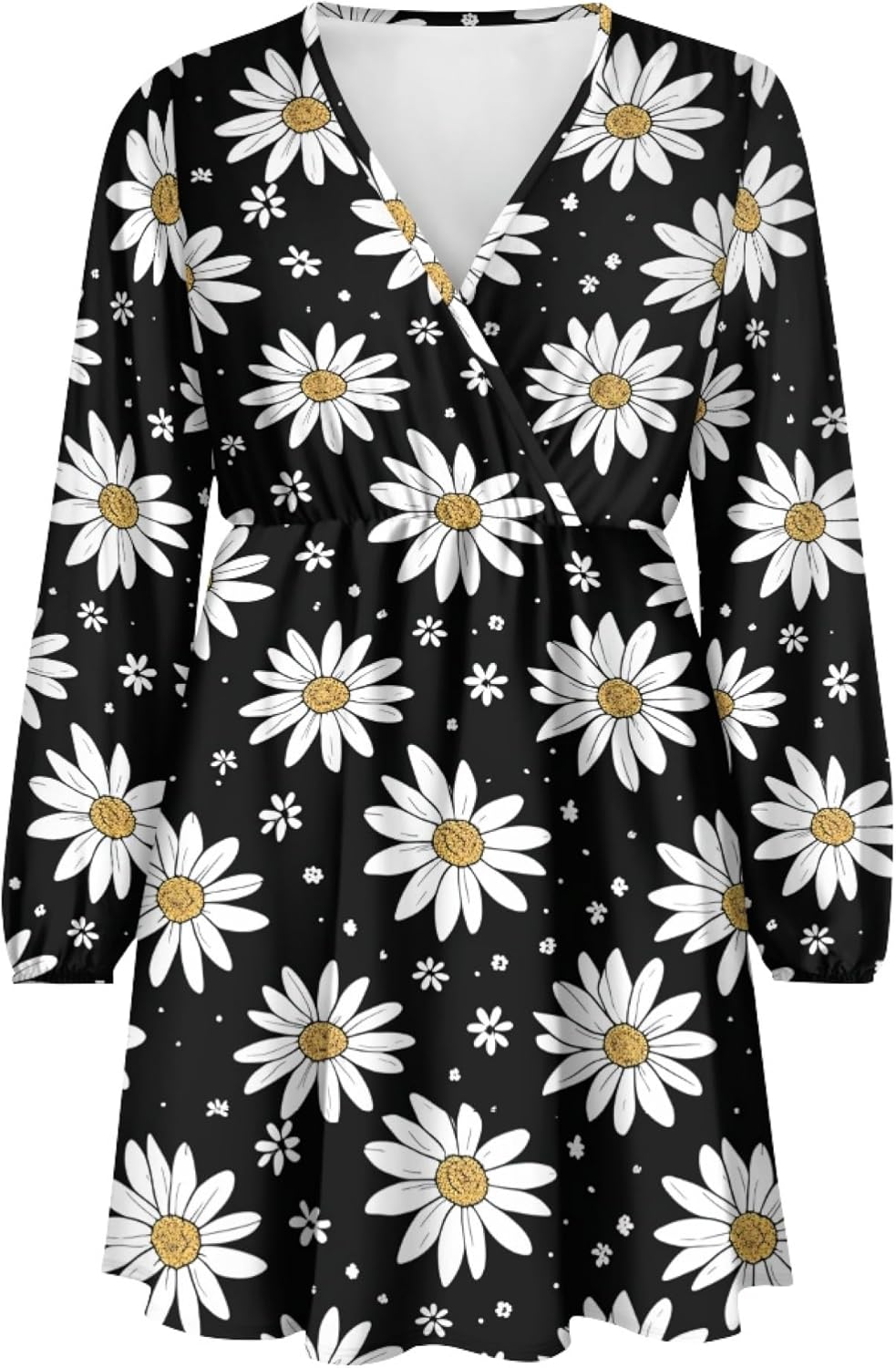 Easter Dress for Women Lantern Sleeve Floral 2025 Fashion Empire Waist V Neck A Line Holiday Party Mini Dress - Image 5