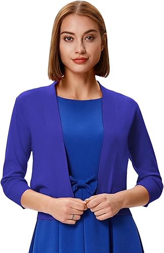 Vista 2 de GRACE KARIN Suéteres cárdigan de punto con mangas de 34 para mujer, bolero con parte delantera abierta, recortado, ligero S-3XL
