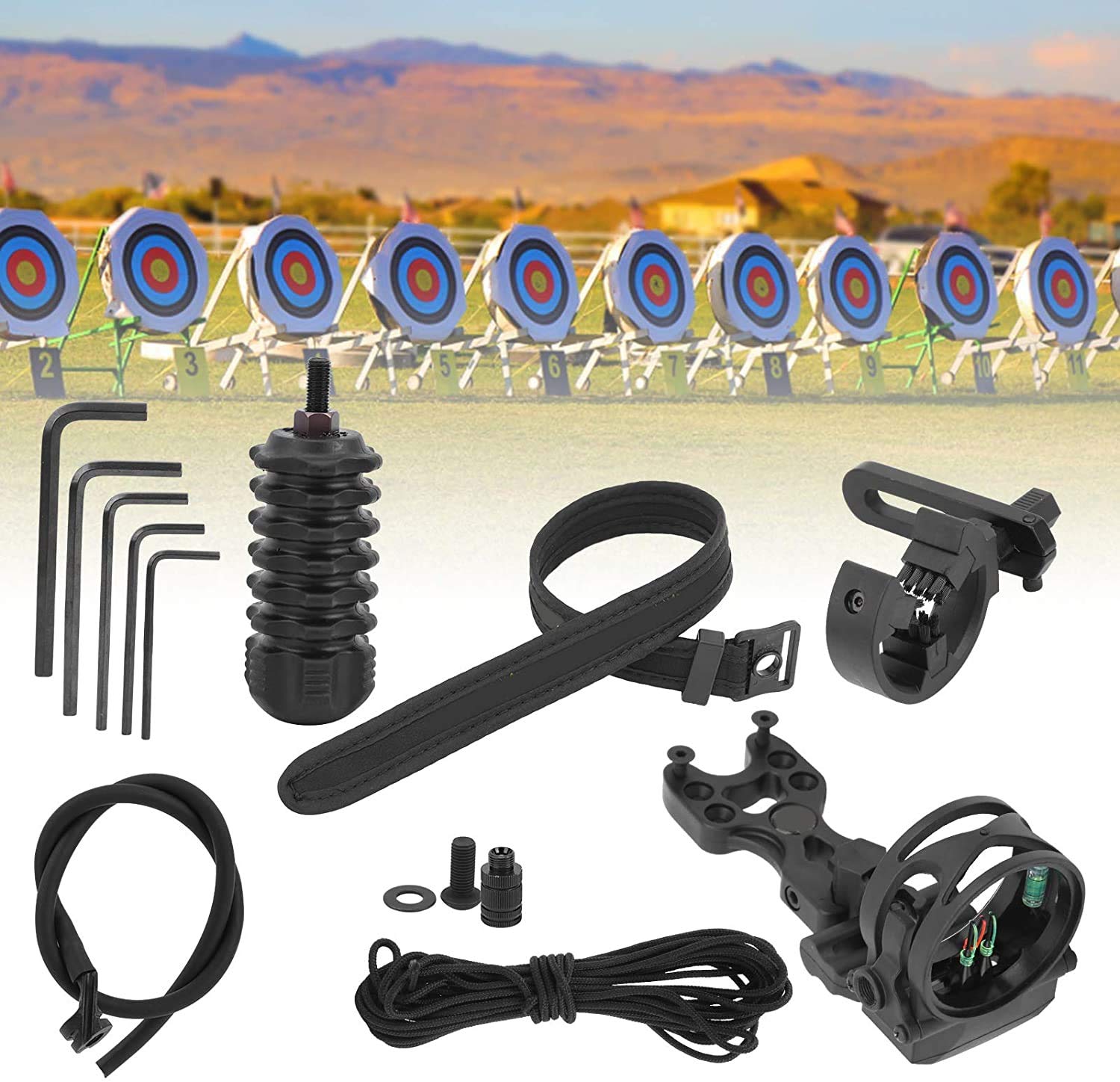 Namvo Set Accessori Tiro con l'Arco 3 Pin Mirino Ammortizzatore Gomma per Archi Ricurvi Composti