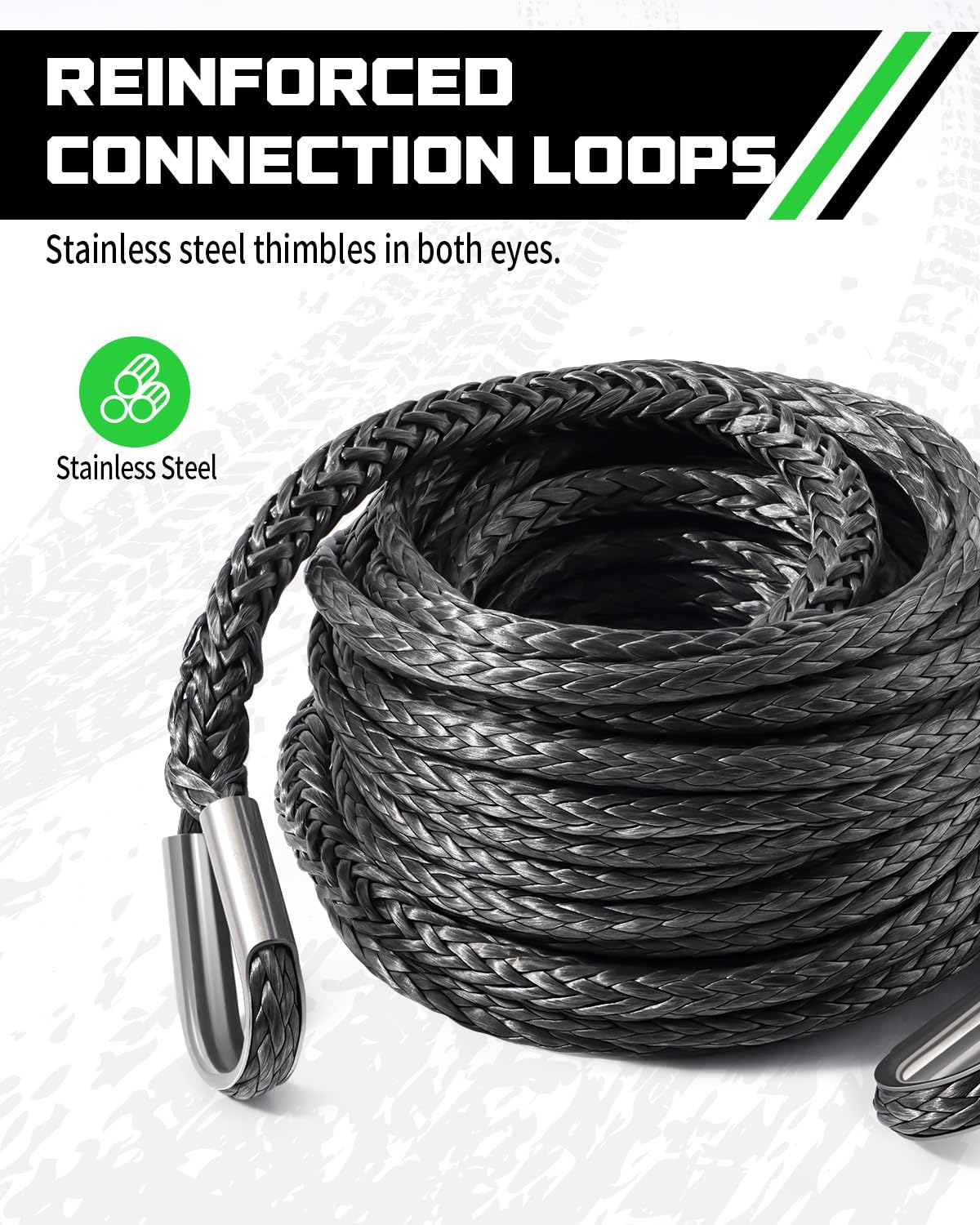 DAYDOOR Winch Rope Extension, 1/4'' x 50ft Synthetic Winch Extension Rope, 10,000 Lbs Winch Extension Line for Off Road Vehicle ATV UTV(Gray)