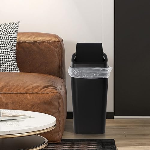 Miniatura 6 de Cubo de basura de plástico con tapa oscilante, cubo de basura de 16 litros, negro, F