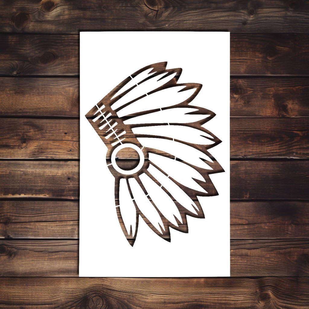 Indian Chief Headdress Stencil Template - Reusable Native American Western Stencils for Painting on Wood, Glass, Wall, Rock, Walls, Canvas, Glassware, Spray Painting, Airbrushing (7 x 11)