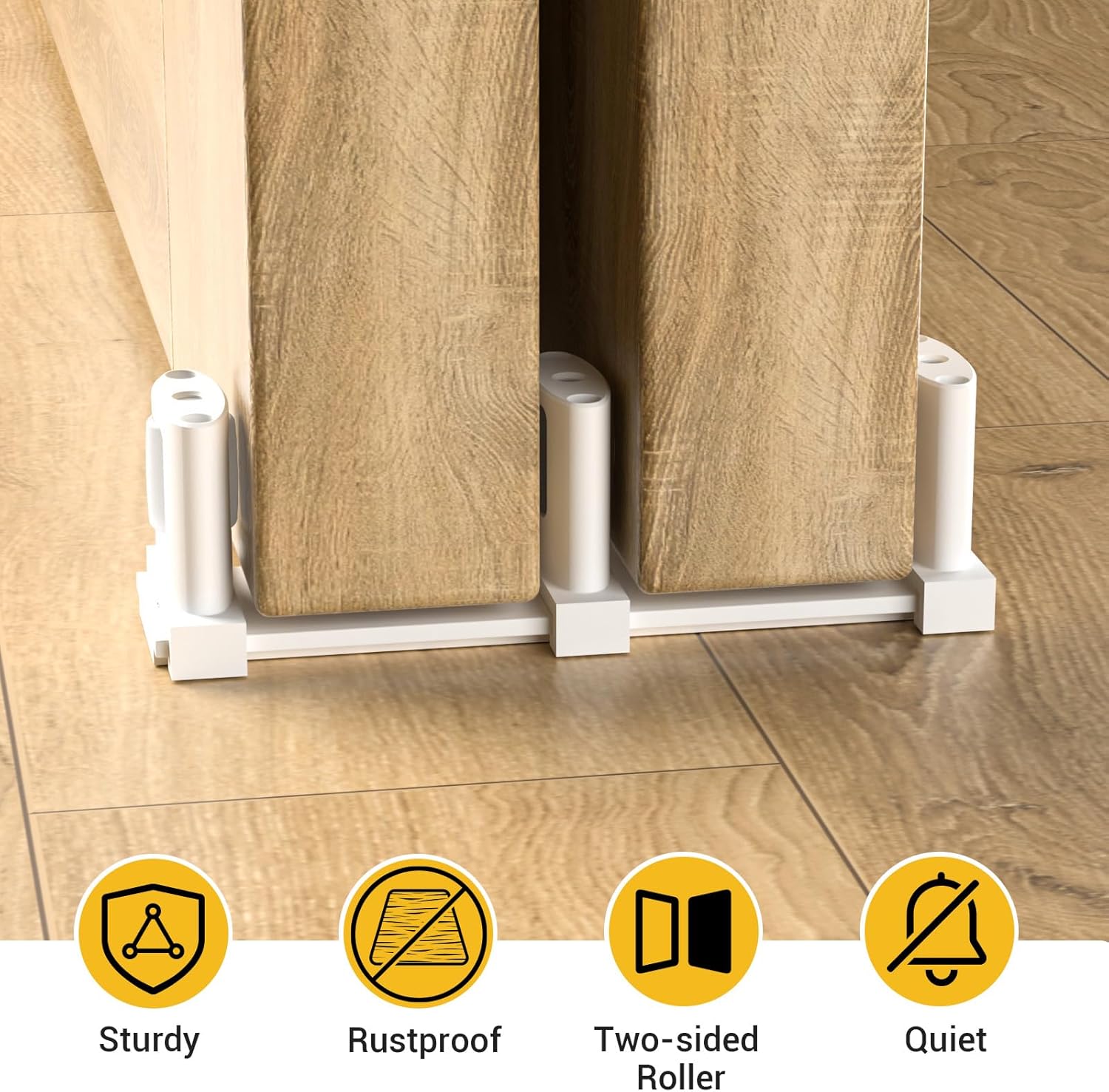 Sliding Closet Door Floor Guide,Adjustable Bypass Door Guide for Floor,Update 3-Roller Design,White,1Pcs