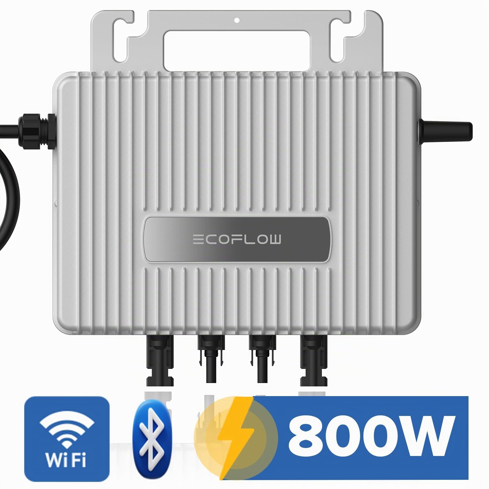 SUNNIVA® 1800W Balkonkraftwerk 800W komplett Steckdose - Ecoflow Stream 800W Wechselrichter - PV Solaranlage Komplettset - 4x 450W (1800W) Solarmodule - inkl. 5m Kabel - Bluetooth, WIFI