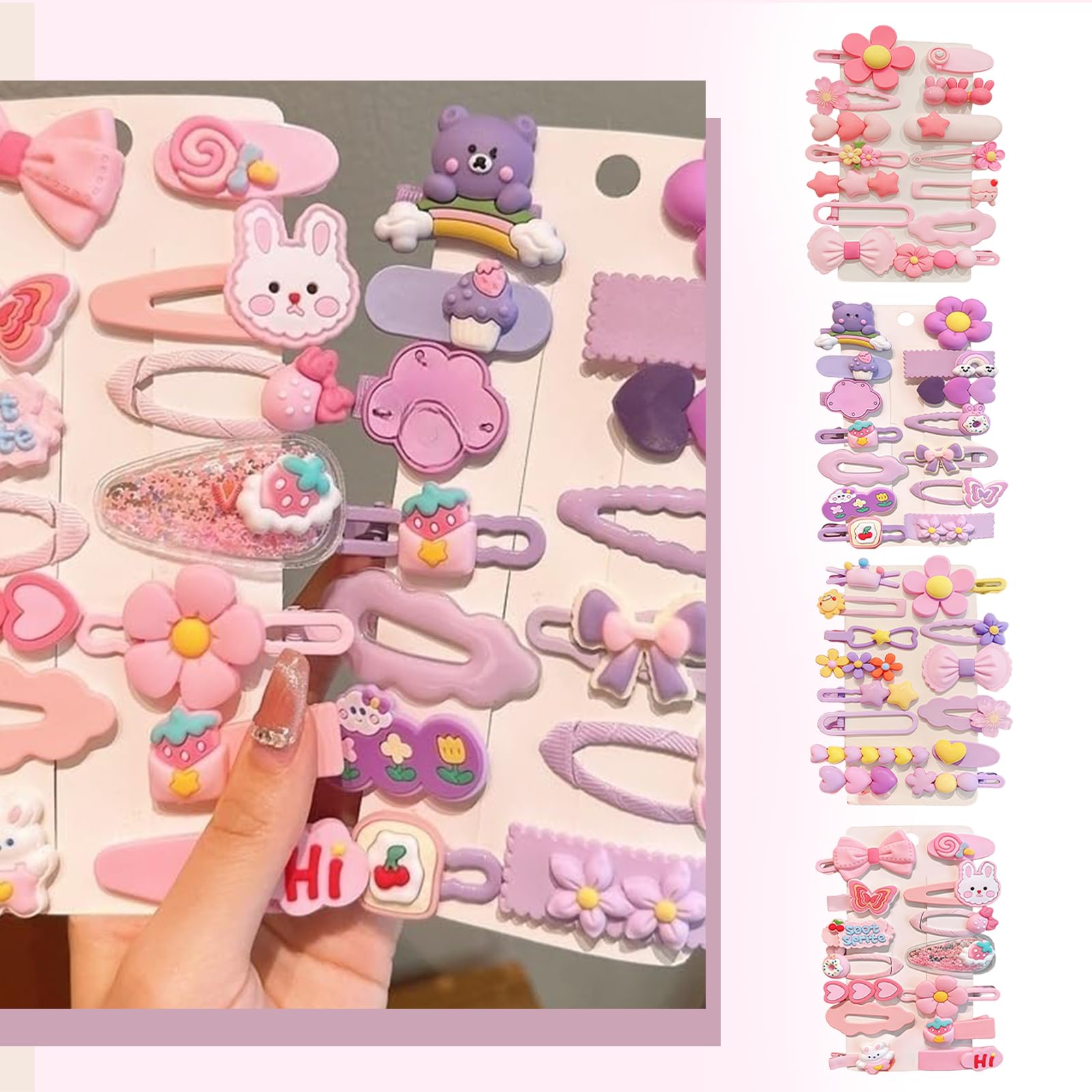VelvetGlow 56 Pcs Girl Hair Clips Cute Clips For Toddler Girls Hair Accessories Rabbit/Flower/Bow Colorful Patterns - Image 3
