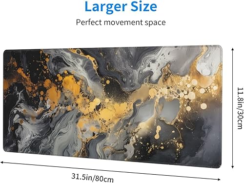 Miniatura 4 de Alfombrilla de mouse para juegos de mármol, 31.5 x 11.8 pulgadas, impermeable, extendida, con base antideslizante de 0.118 pulgadas y borde cosido