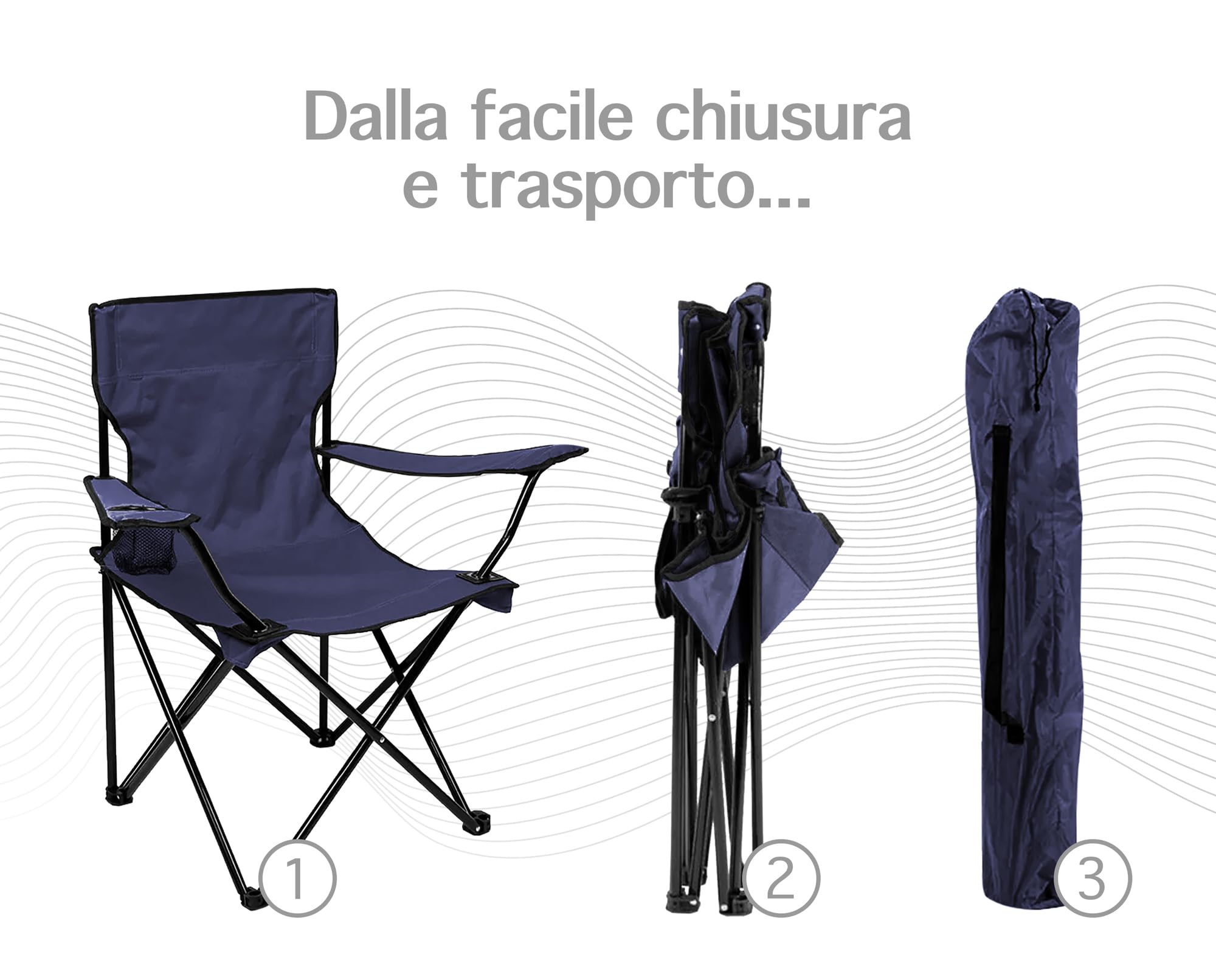 IlGruppone Sedia Camping Pieghevole in Acciaio con Porta Bevande – Sedia da Campeggio Portatile Impermeabile e Antiruggine con Sacca Trasporto – Ideale per Mare, Spiaggia, Pesca e Outdoor (Blu)