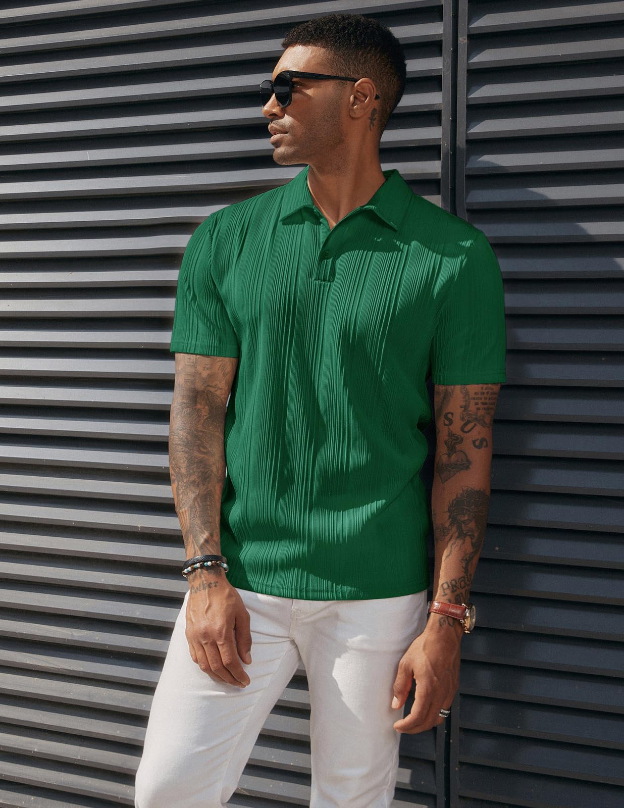 PJ PAUL JONES Polo de punto texturizado para hombre, ajuste regular, elástico, para golf
