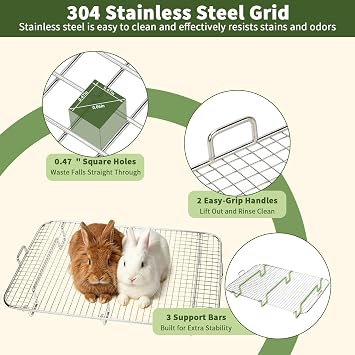 BWOGUE Large Stainless Steel Rabbit Litter Box, High-Sided Bunny Litter Box