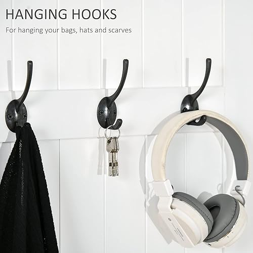 Miniatura 3 de HOMCOM Árbol de entrada con banco y almacenamiento para zapatos, banco de entrada 3 en 1 con perchero, 4 ganchos y compartimento de almacenamiento