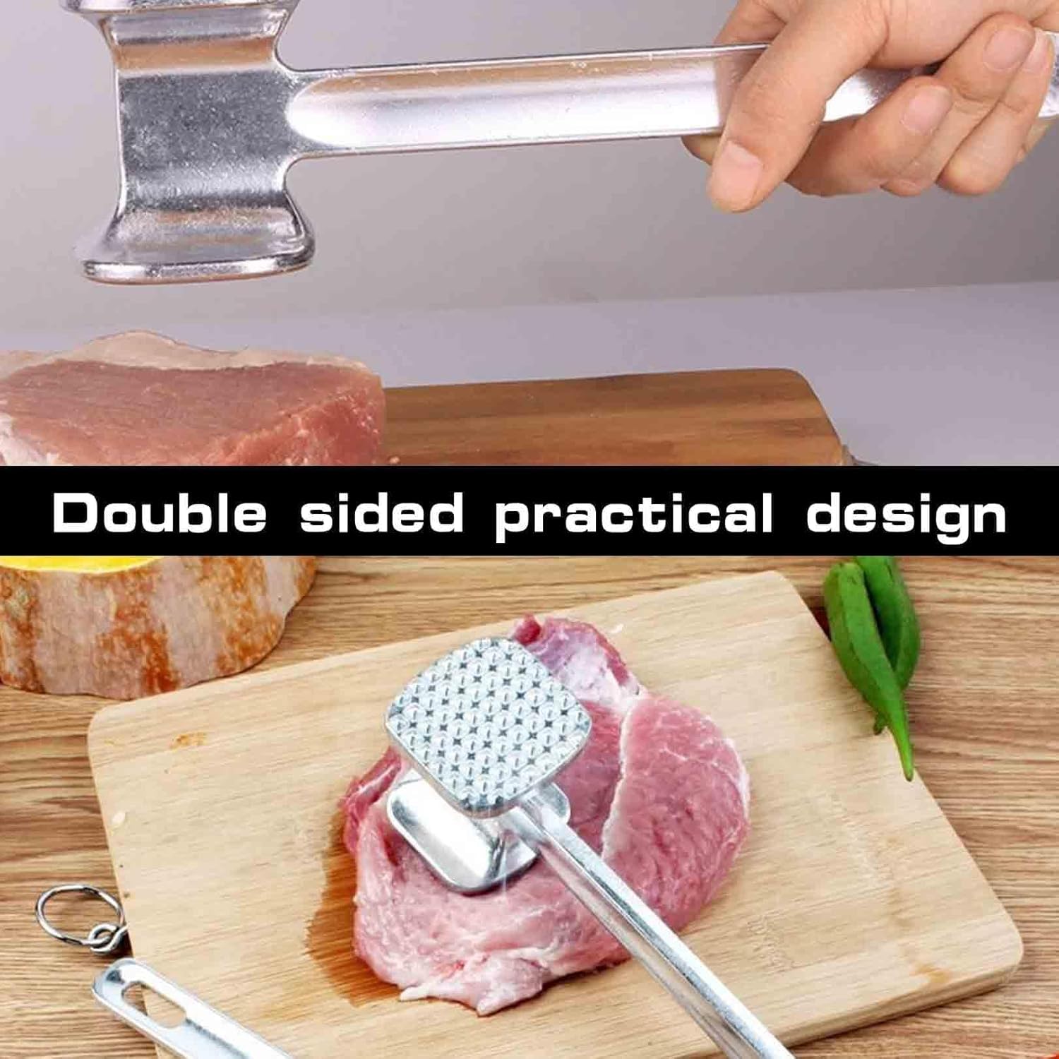 Rexez Multi Meat Tenderizer Hammer with Comfortable-Grip Handle, Dual-side Mallet for Kitchen, Heavy Duty Pounder For Tenderizing Steak, Beef and Fish and Nuts, Shellfish 2