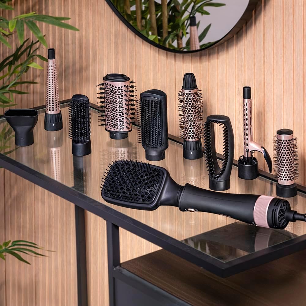 All 10 interchangeable heads for the Cecotec CeramicCare Air Styler displayed on a surface