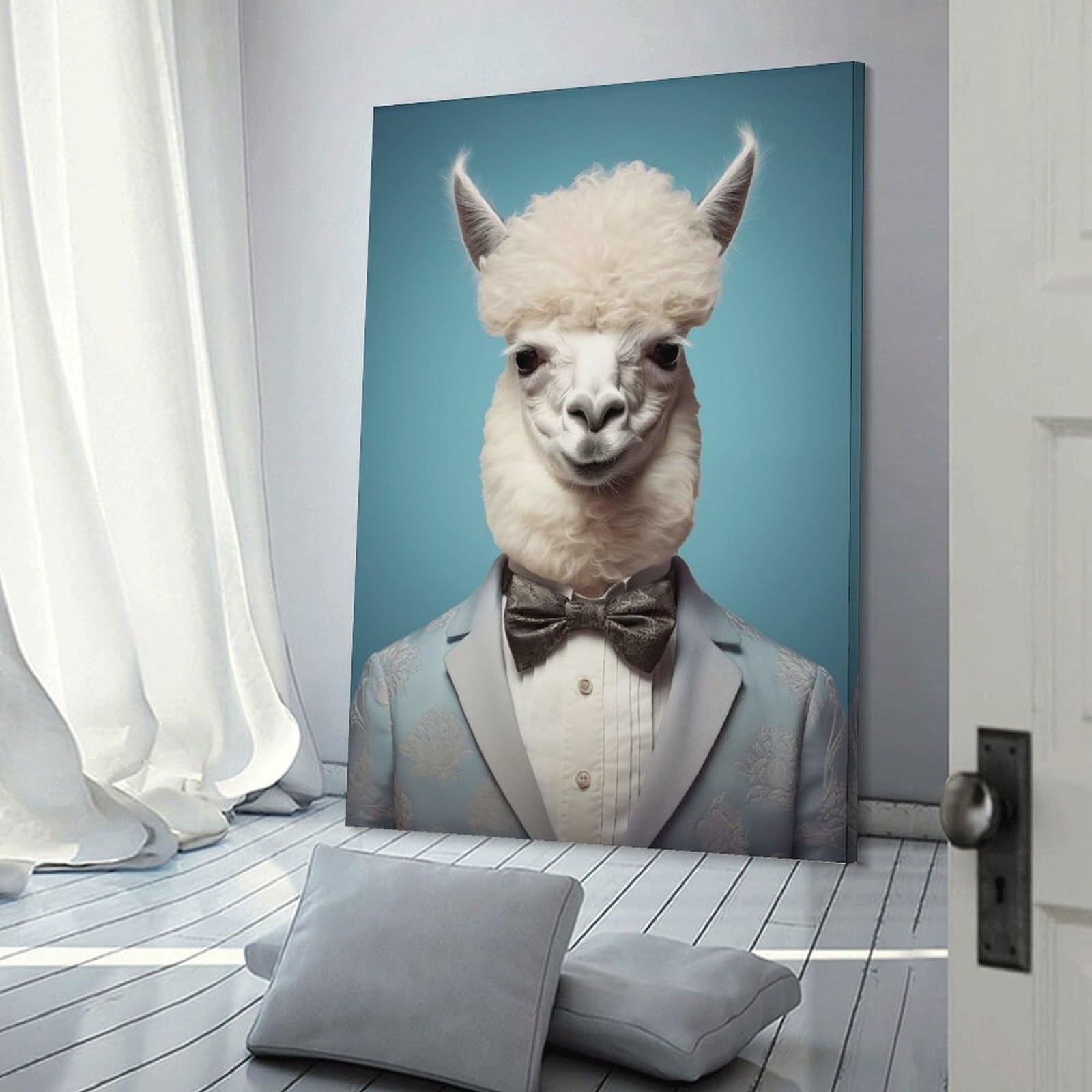 Junmoney Alpaca in A Suit Wall Art Print, 24x36inch(60x90cm), for Wall Displays, Bedrooms Or Room Updates, A Versatile Canvas Print for Layering