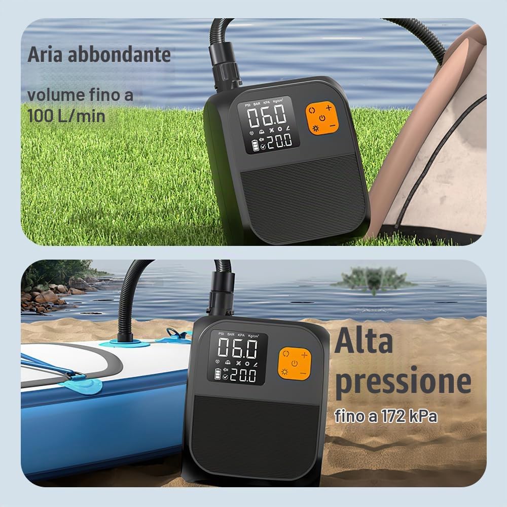 OBEST Pompa Elettrica SUP 25PSI,8000mAh Pompa SUP Ricaricabile Gonfiaggio Intelligente Arresto Automatico,Elettrico Aria Pompa Portatile per Tavole da Paddle