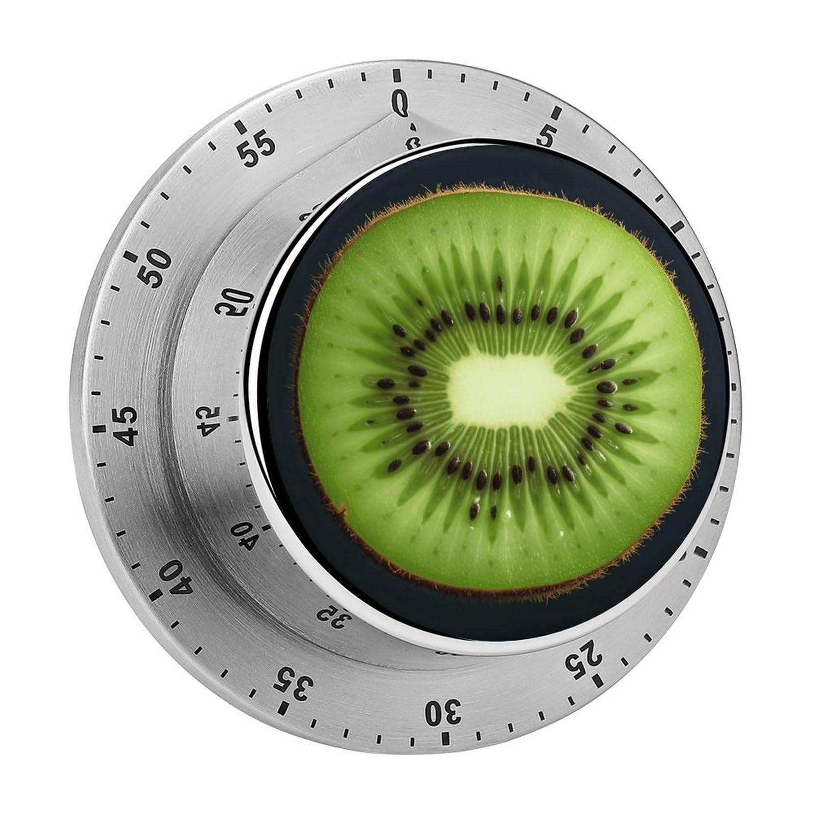 60 Minute Wind Up Timer, Visual Mechanical Timer with Loud Alarm, Kiwi Slice Kitchen Timers for Cooking - No Batteries Required - Magnetic Backing, Exquisite Stainless Steel Body