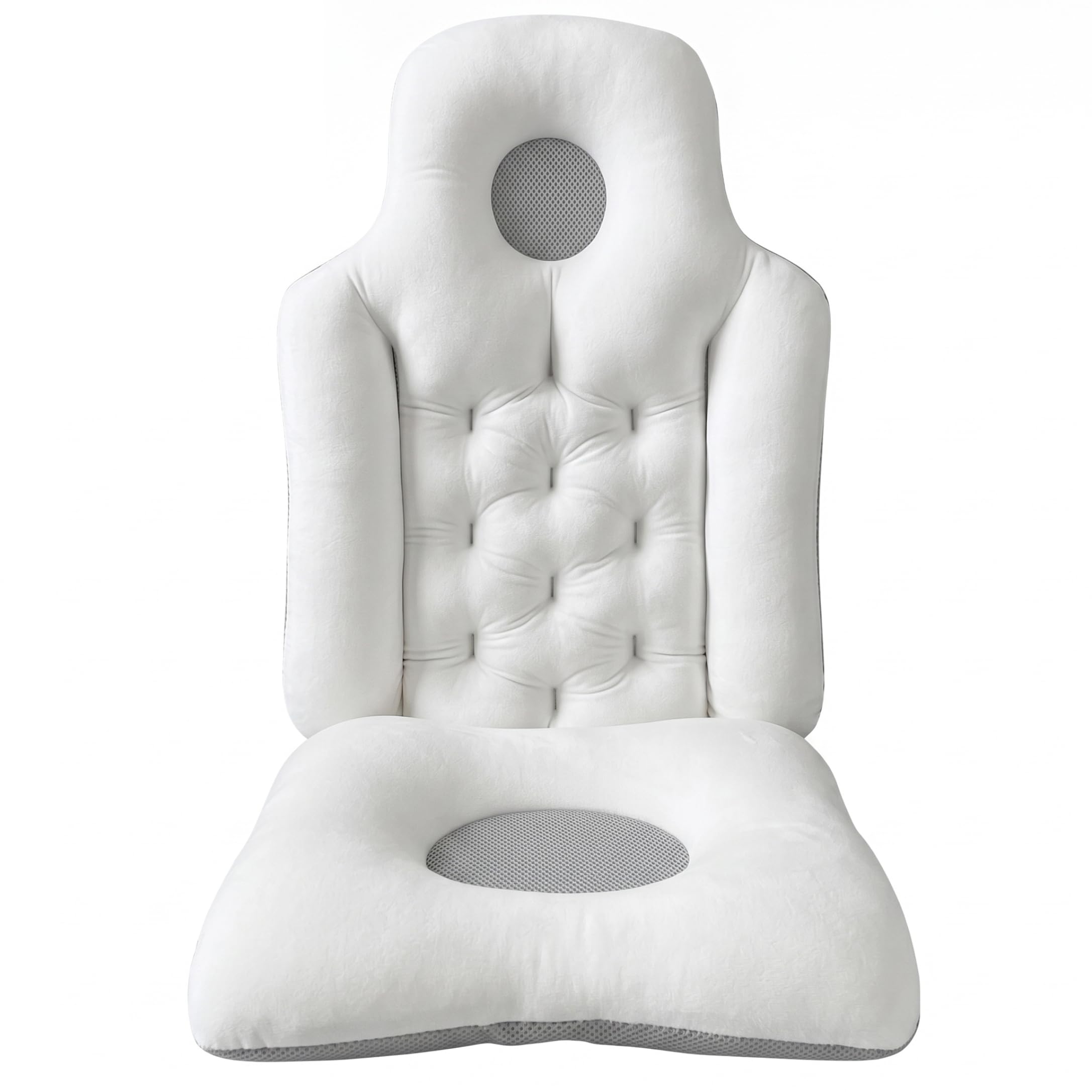 Xoeryoy Bath Tub Pillow, Ergonomic Shower Pillow Back & Head Support Breathable Quick-Drying Bath Accessories for Adults- White