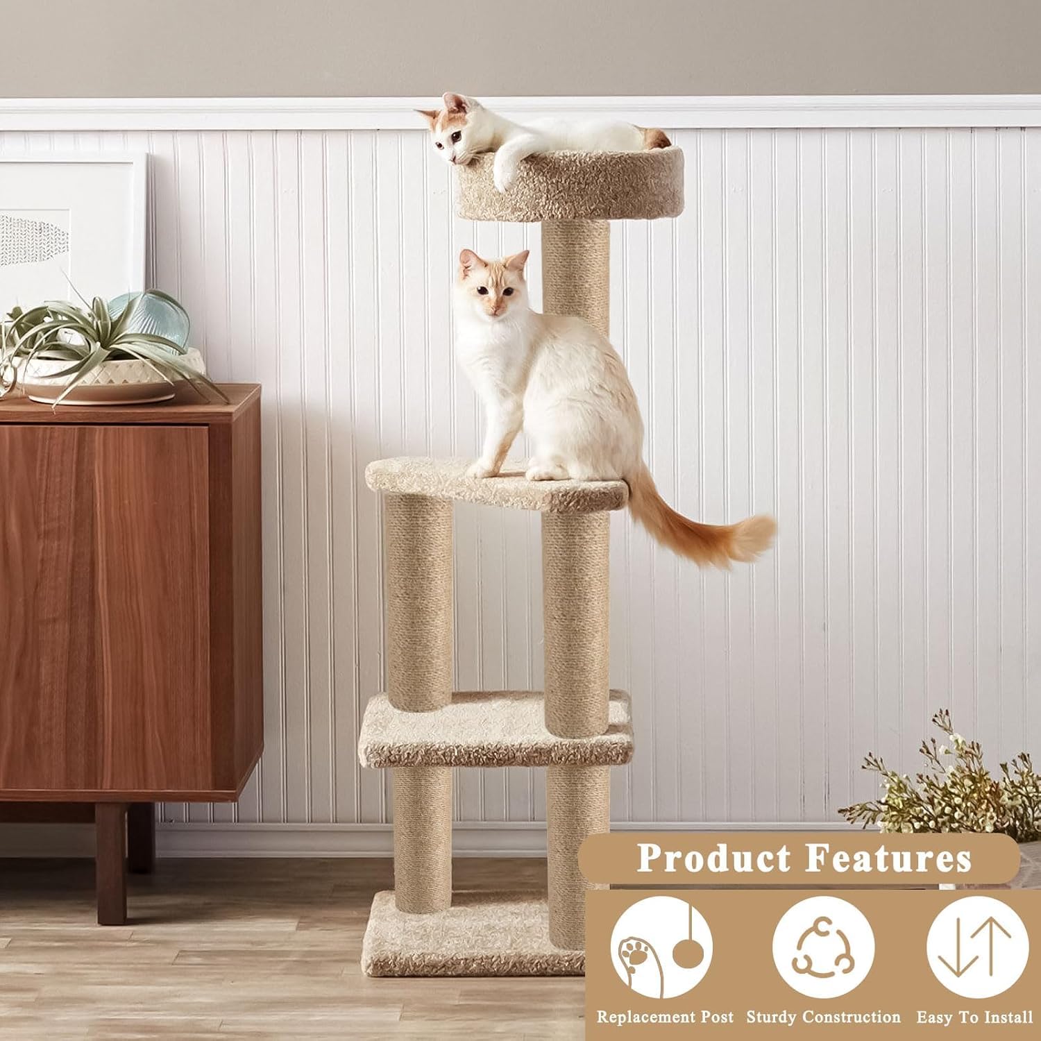 Lot de 4 griffoirs de rechange en toile de jute naturelle avec 8 vis M8 et 1 clé à molette pour l'intérieur, tour chaton (30 x 8,4 cm)