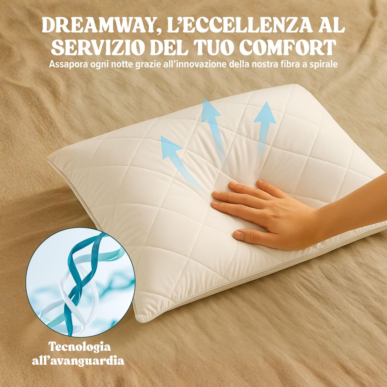 DREAMWAY - Set di 2 Cuscini 50x70cm, Cuscino in Microfibra Morbidi, Ipoallergenici, Lavabili, Qualità Hotel, Ideali per Chi Dorme di Lato e sulla Schiena, Cuscini Traspiranti e Morbidi