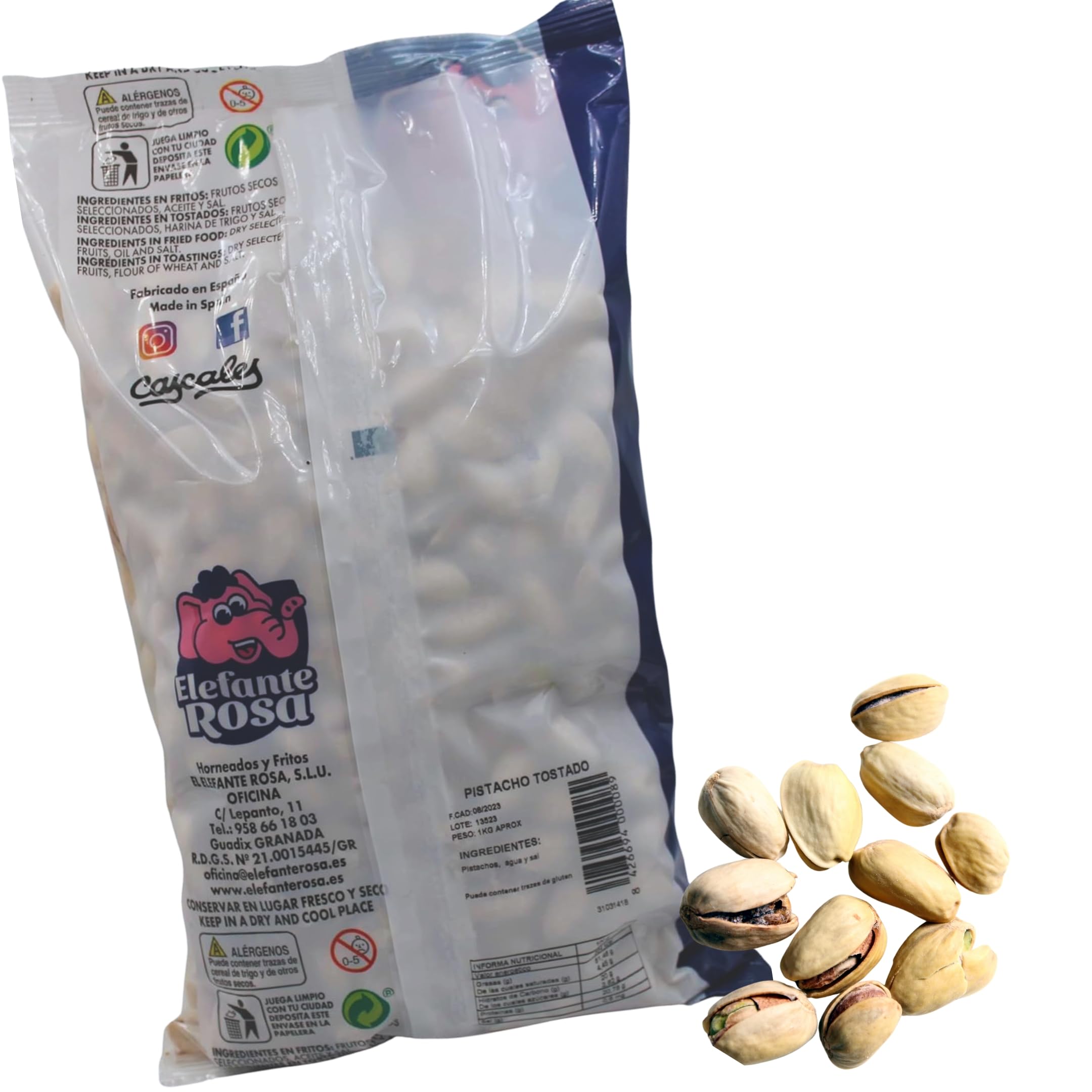 Pistachos Tostados con Sal Bolsa de 1 Kg - Elaborados por El Elefante Rosa Frutos Secos - Snack Saludable - Aperitivo Alto en Proteínas y Fibra - Ideal para Dietas Equilibradas - Pistachos Naturales
