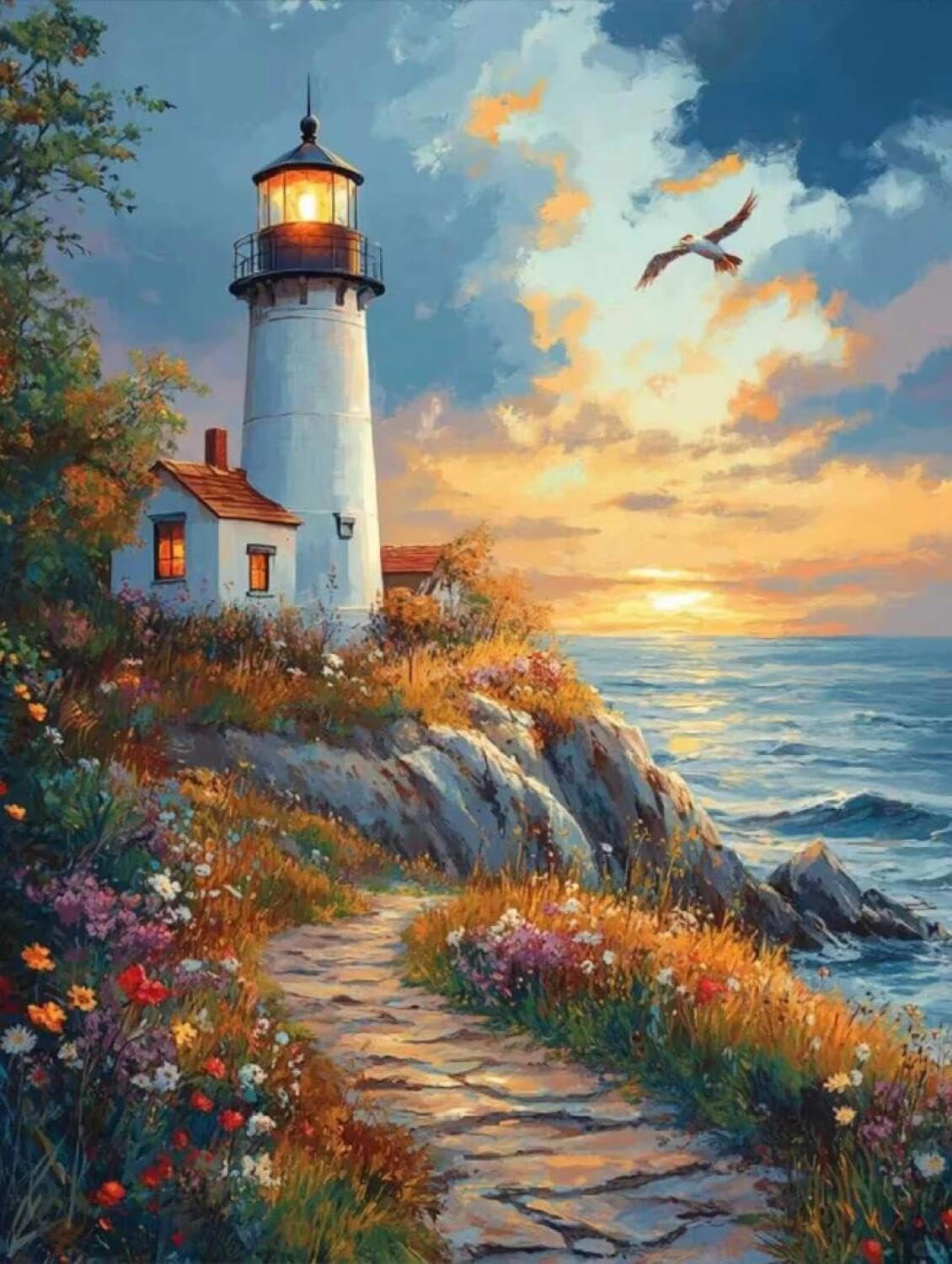Rqwybcaxn Embroidery Beads Kit Lighthouse Oil Painting 40x50cm