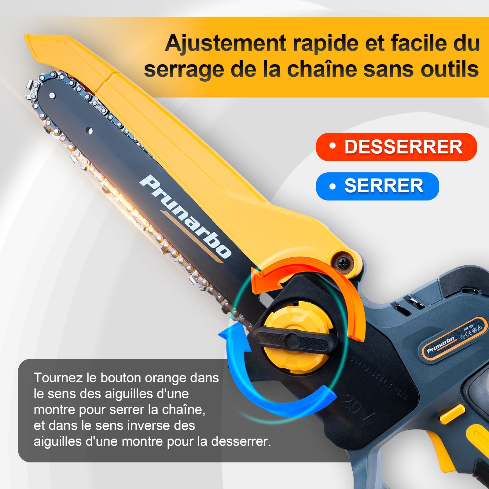 Mini Tronçonneuse 8" Sans Fil avec 2 Batteries 4Ah | Coupe Sans Effort, Lubrification Automatique, Compatible Perche Télescopique, Arbres Fruitiers, Entretien du Jardin
