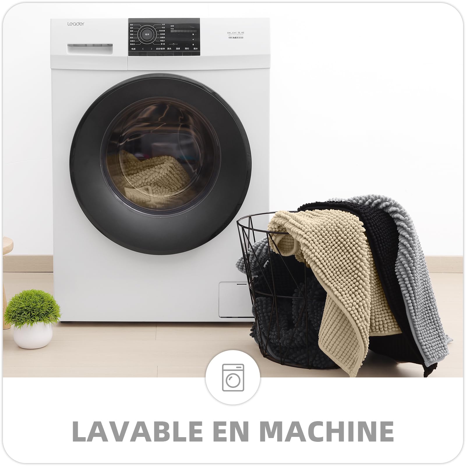 OLANLY Tapis de bain en chenille antidérapant 60 x 120 cm noir