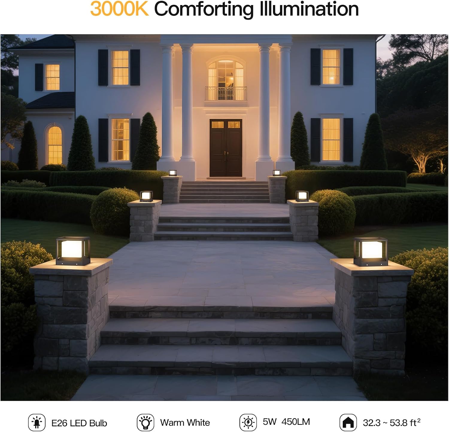MVBT 7.1" Outdoor Post Lights, Pillar Lights Hard Wired, AC100-240V Modern Column Light, Waterproof Fence Deck Cap Lamp Fixture, 3000K Landscape Lighting for Outside Patio Garden Gate Posts