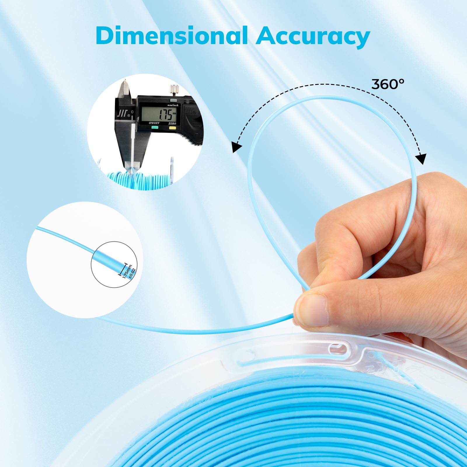 AMOLEN Filamento 3D precisión dimensional +/- 0,02 mm, perfectamente enrollado, compatible con impresoras 3D FDM, precisión dimensional, bobina (2,2 libras)