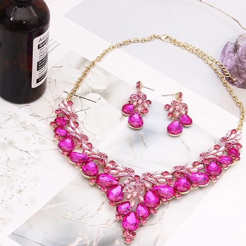 Miniatura 4 de Enrwin Collar chapado en oro con perlas de cristal austriaco para boda dama de honor juego de joyas para boda fiesta de graduación