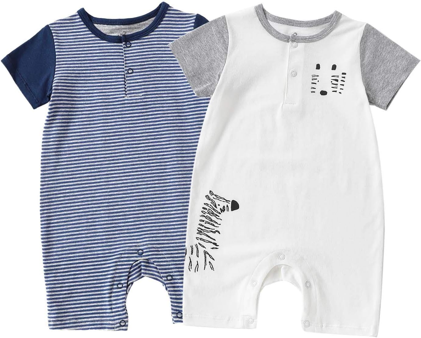 Zanie Kids Baby Boy Rompers Short Sleeve Snap Toddler Summer Cotton Clothes 2-Pack