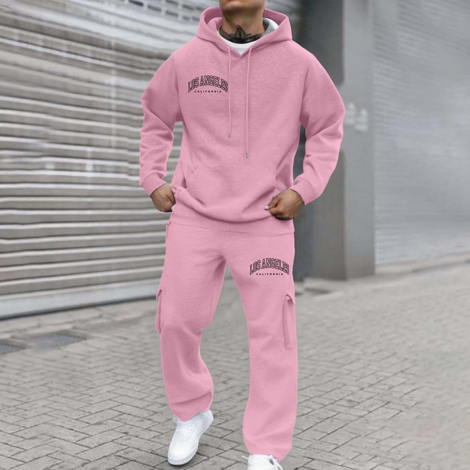 Generisch Męski dres do biegania, dres treningowy, dres rekreacyjny, ze sznurkiem, jednokolorowy, przewiewna bawełna, ciepły, hip hop, na siłownię, fitness