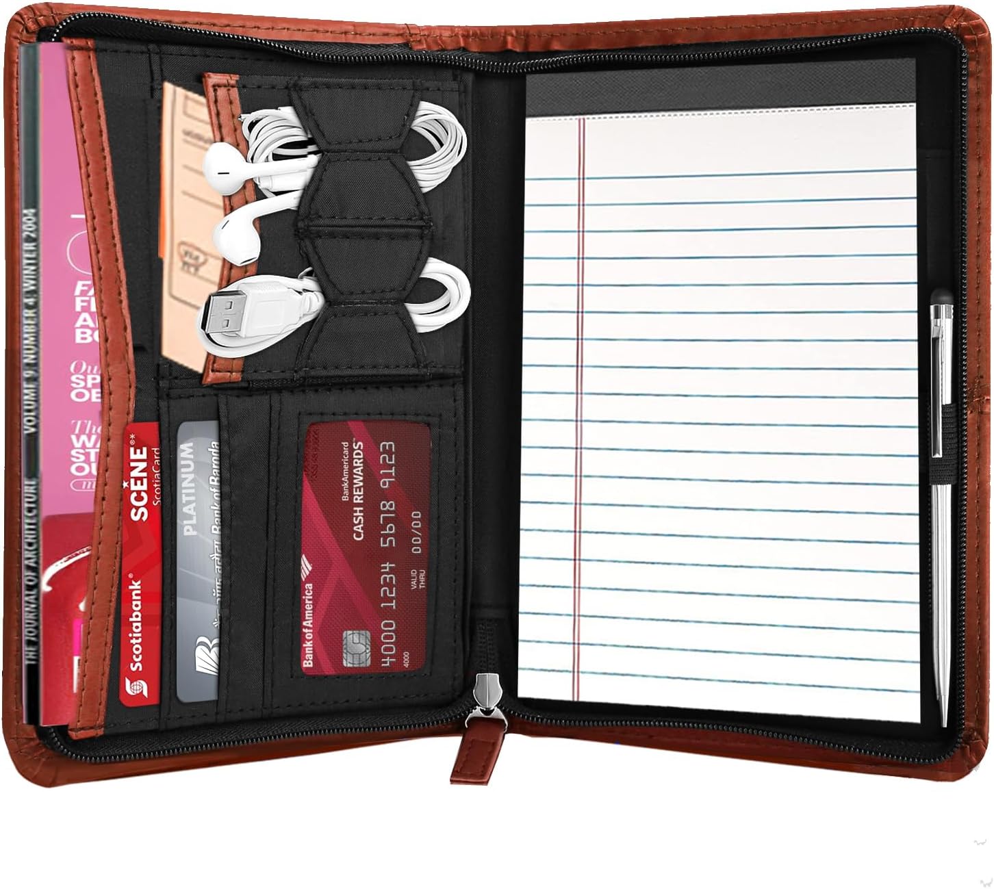 Junior Padfolio Portfolio with 5 x 8 Writing Pad, A5 Business Portfolio Binder Folder Organizer Multi-Function Combination Case for Men Women, Brown - Image 2