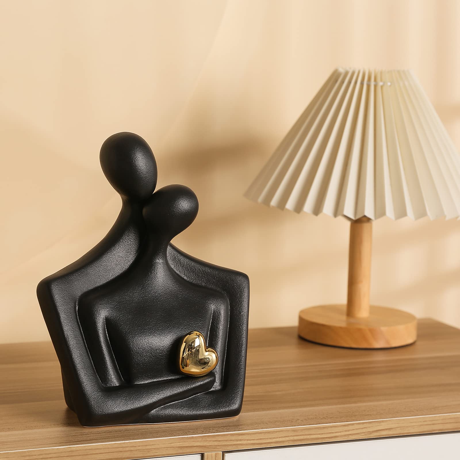 Porcelain Romantic Couple Figurines Statue Black Aesthetic Decorations Hugging Couple Sculptures - Modern Ceramic Sculpture Home Accents for Living Room Bedroom Coffee Table, Desktop, Bookshelf