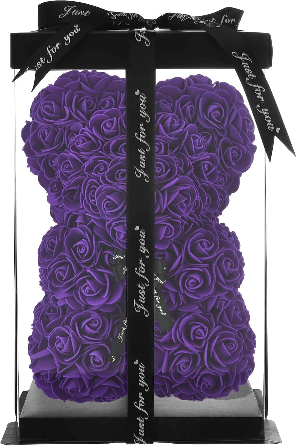 Artificial Flowers Rose Bear ,Rose Teddy Bear, Flower Bear Cub, Forever Rose Everlasting Flower for Window Display, Anniversary Christmas Valentines Gift (Purple)