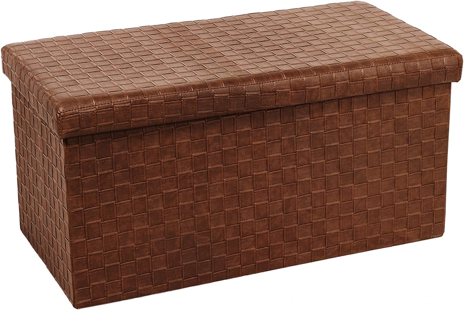 Bonlife Folding Storage Ottoman Long Bench Foot Rest Stool Faux Leather Cube Toy Chest Storage Box with Lid 76.5x38x38cm (Brown)