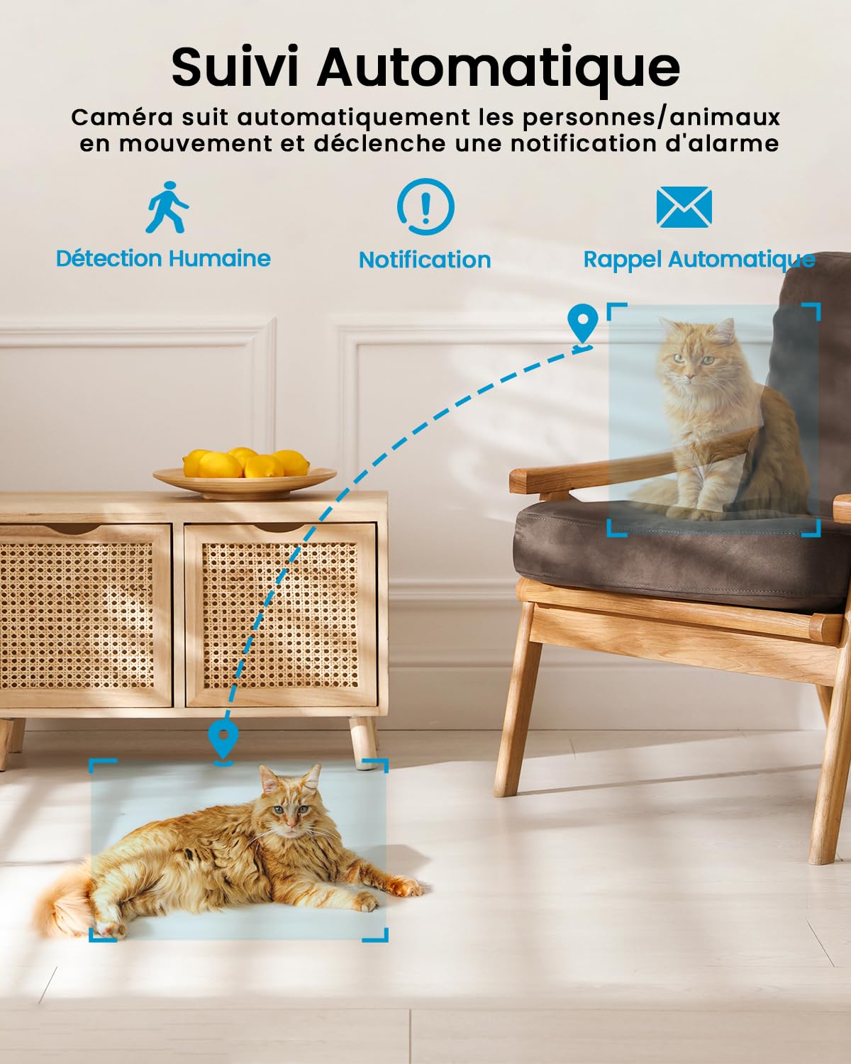 ieGeek 2 Pièces 2K Caméra Surveillance WiFi Intérieur 360° - Camera IP avec Double WiFi (2.4G/5GHz), Détection AI/PIR, Suivi Automatique, Compatible Alexa pour Chien/Bébé/Maison, SC1