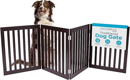 INTERNET'S BEST Dog Gate - Barrera independiente para mascotas para interiores, valla plegable de madera para perros, puerta extra ancha para