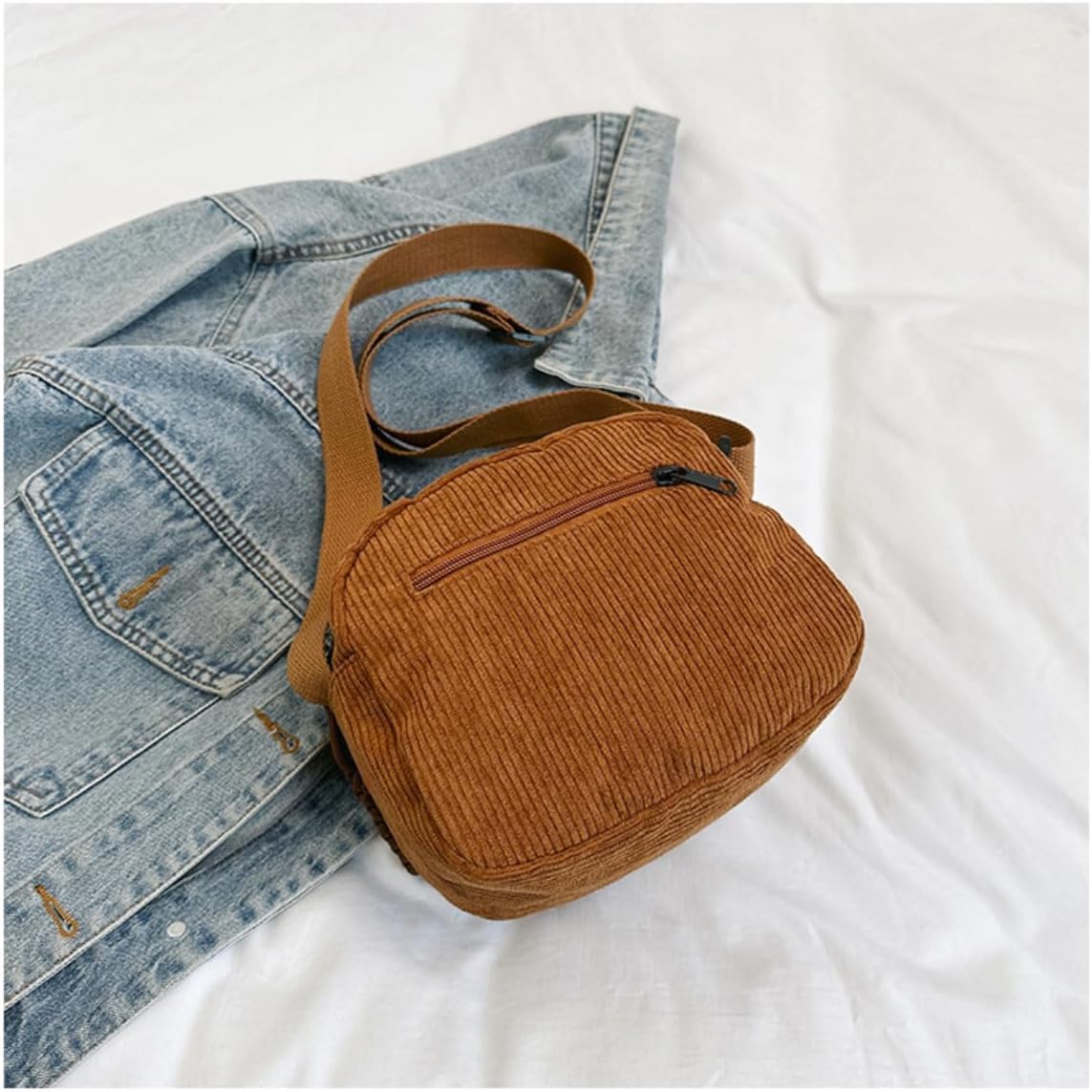 Cute Corduroy Crossbody Bag for Women Shoulder Bag Fashion Aesthetic Small Wallet Bag Adjustable Strap - Image 3