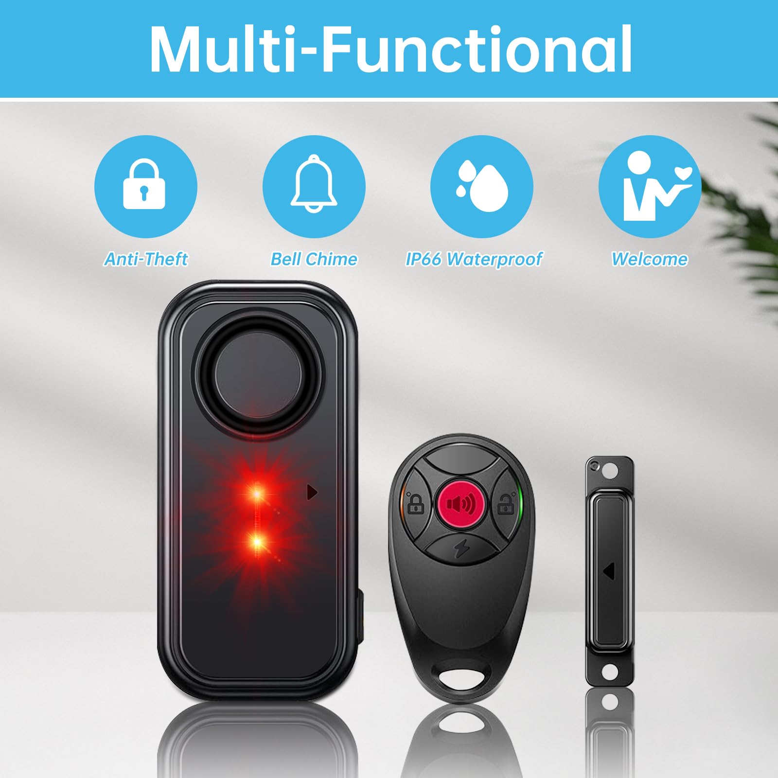 HENDUN Timbre de puerta cuando se abre, alarma de puerta exterior con control remoto, IP66 impermeable para interiores y exteriores, sensor de seguridad para el hogar (2)