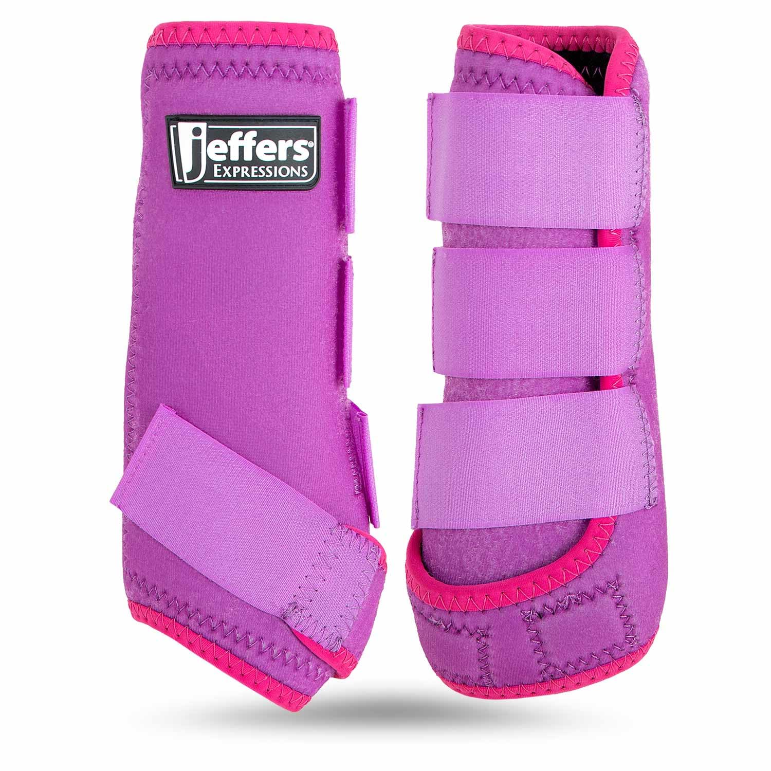 Jeffers Expression Neon Horse Boots 1 Pair - Purple & Pink, Breathable Neoprene, Secure Strap Closures, Durable Premium Protection for Jump Training &