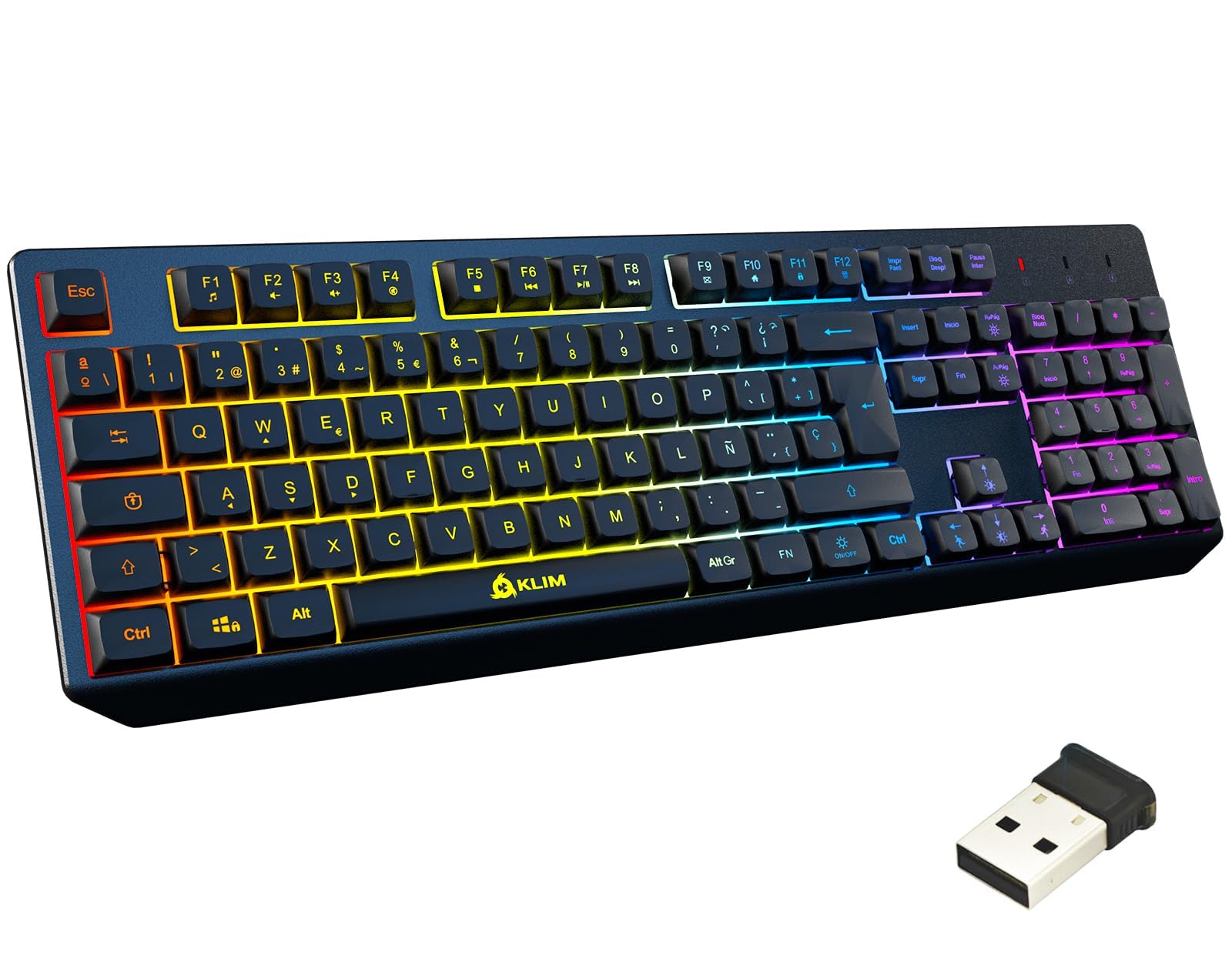 KLIM™ Chroma Spain Tastiera Gamers QWERTY Wireless - Ad alte prestazioni - Tastiera senza fili illuminata Cromatica Gaming Nero RGB PC Windows Mac PS4 Xbox One [ Nuova Versione]
