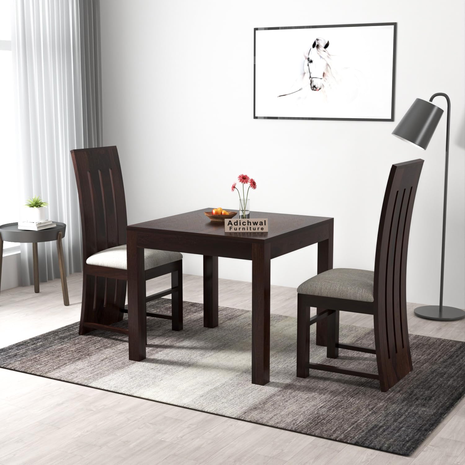 Adichwal Furniture Solid Sheesham Wood 2 Seater Dining Table Set with Cushioned Chairs for Dining Room | Living Room | Home & Office | Hotels Restaurant & Cafe (2 Seater, Walnut B)