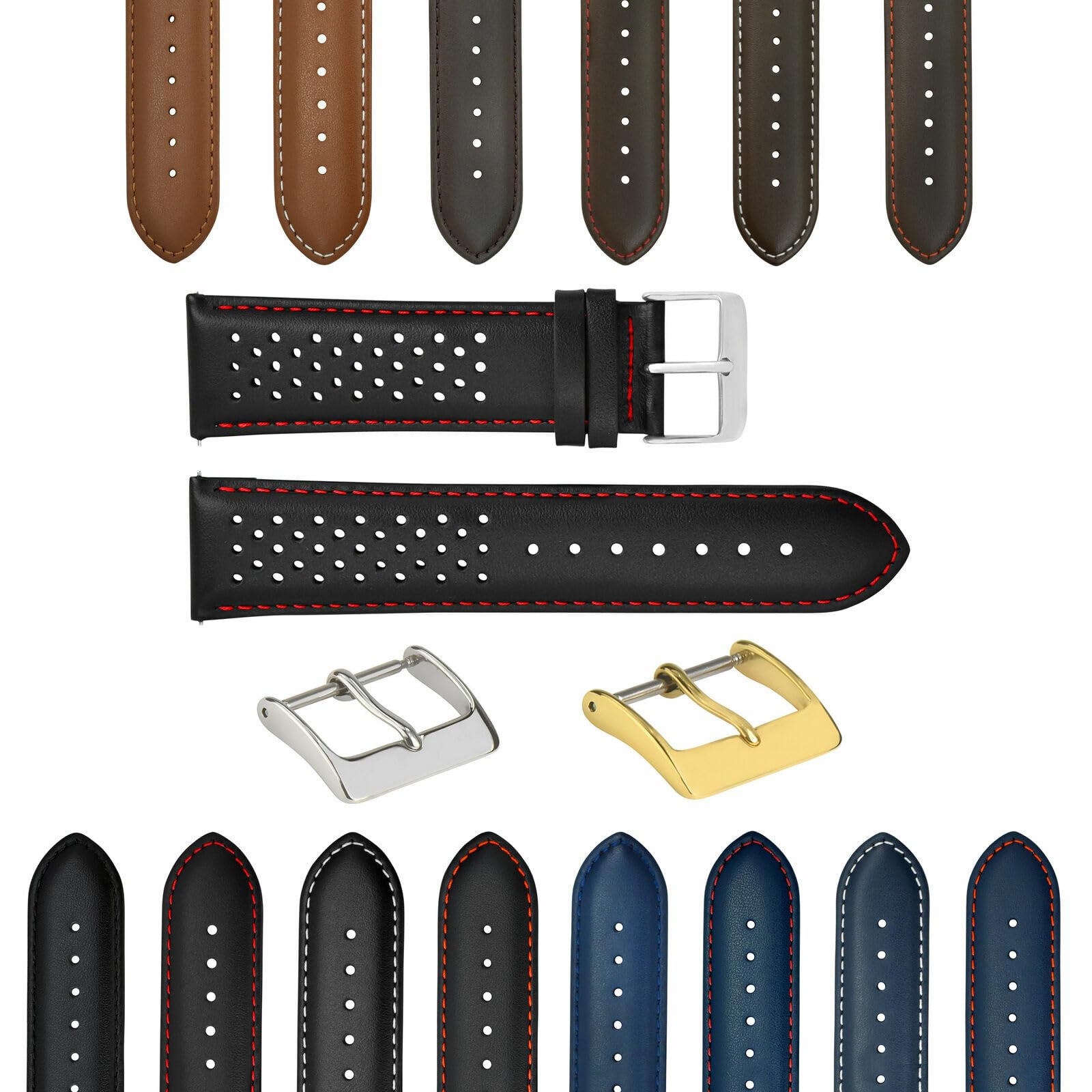 Ewatchparts18-19-20-21-22-23-24mm Perforated Leather Rally Watch Band Strap Quick Release
