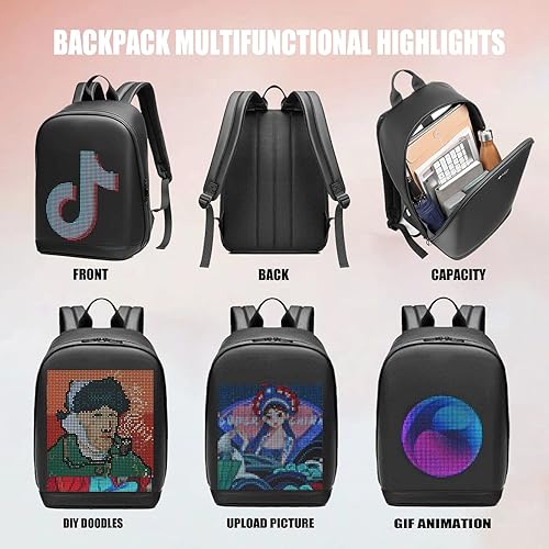 Miniatura 4 de Mochila LED, pantalla a todo color y bricolaje programable, mochila para laptop de viaje de publicidad al aire libre, requiere banco de energía para