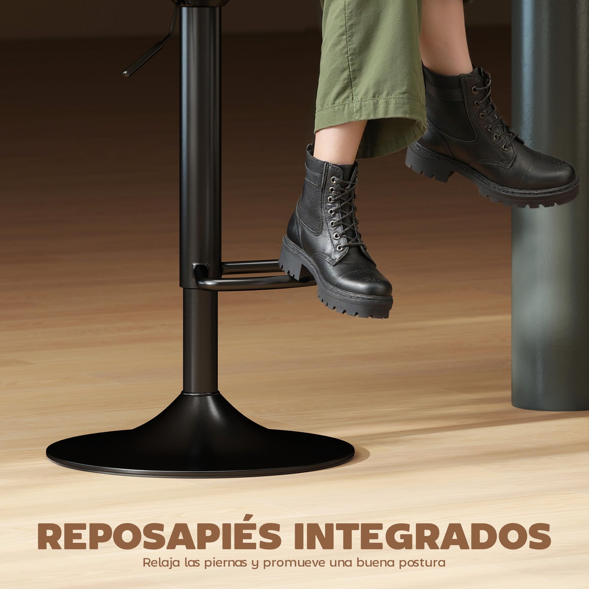 HOMCOM Juego de 2 Taburetes Altos de Cocina Giratorios en 360°, Taburetes de Bar Regulables en Altura de 84-105 cm, Respaldo Hueco, Reposapiés, para Comedor, Mostrador, Blanco